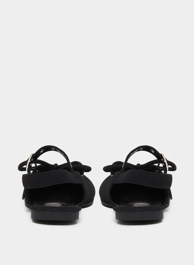 Styli Black Lace-Up Pointed Toe Slingback Shoes - Image 4